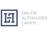 Logo der Firma Hauck, Aufhäuser und Lampe